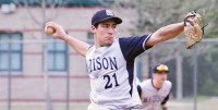 Madison College sophomore Jameson Sadowske (21) pitches during one of his team's games in Florida over spring break.