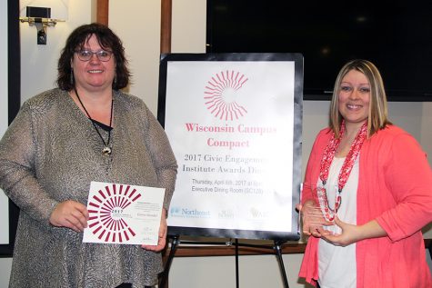 Samantha Hunter and Gloria Stendel recognized at Campus Compact Awards event