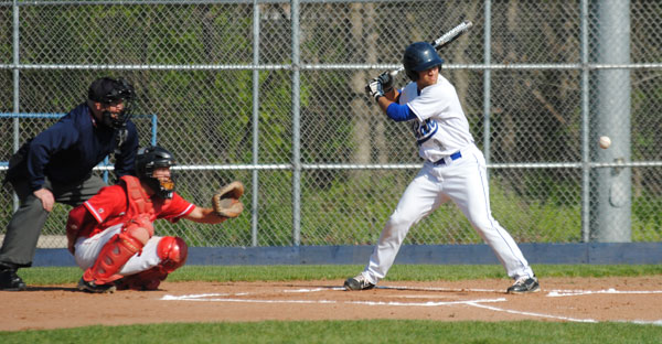 Luke Muldonado, shown batting is a recent game, has the highest batting average on the Madison College baseball team, hitting .400 on the season.