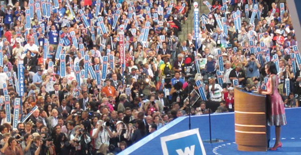 First lady Michelle Obama energized the audience and delegates at the Democratic National Convention.