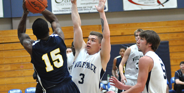 Ryan Plaice (3) defends a Rock Valley College player.
