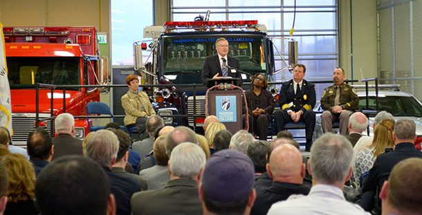 Dean Rick Raemisch speaks during the grand opening of the Protective Services building.