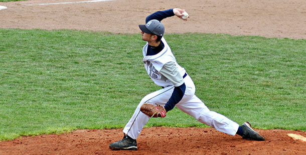Madison Colleges Shane Alder pitches during the teams game with Elgin Community College on April 23.