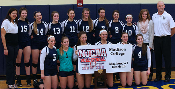 The WolfPack volleyball team celebrates winning the national title on Nov. 16 in Rochester, Minn.