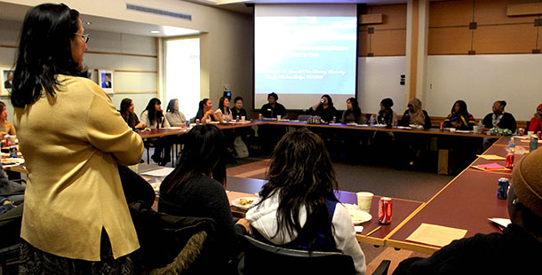 Madison College counselor Rocio Martinez leads a Women of Color Scholars meeting on Dec. 6.