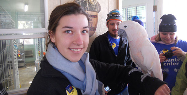 Students on the service trip assisted with a variety of pets, including birds and pot-bellied pigs.