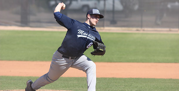 Not Madison College pitcher Kyle Krings. He has fought his way back from two ACL tears. He is pitching in great form for the WolfPack so far this season.