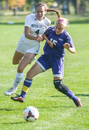 Madison College’s Stina Seaberg fights for the ball during a recent match.