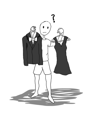 person holding suit and dress