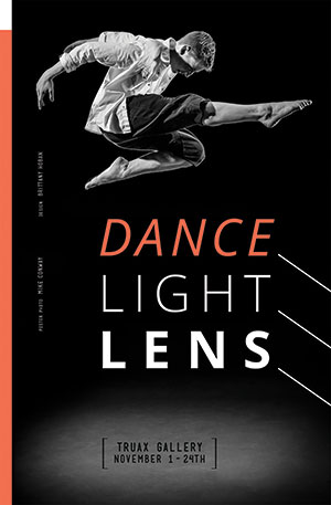 Dance Light Lens poster design by student Brittany Hoban, photo by student Mike Conway.