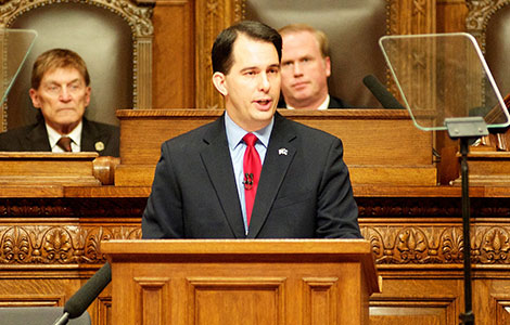 Gov. Scott Walker speaks during his first State of the State Address.