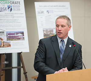 Bryan Woodhouse, dean of Madison College’s School of Business and Applied Arts, talks about the partnership with Cleary Corp. that will allow students who have finished coursework at the company’s Steel Wood University to apply those credits to degree courses.