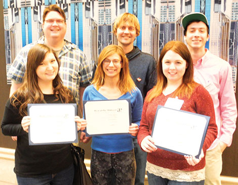 Attending the Best of the Midwest Newspaper Convention were, from left, front row: Marissa Comeau-Kerege, Natalie Connors, Deanna Pierce; back row: Christopher Pinkert, Isaac Brown, and Stuart Benjamin.