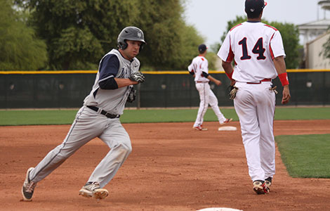 Madison College’s Travis Hamilton prepares to round third base and head for home during one of the WolfPack baseball games in Arizona during spring break. The team went 3-7 during the trip and will open the home season on April 7.