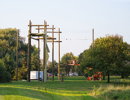 Construction on challenge course across from the Health Education Building