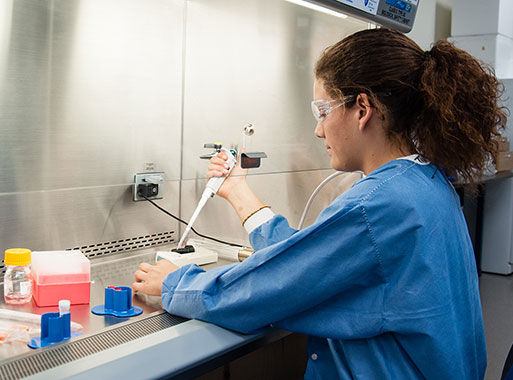 Madison College student Tyler Nevels prepares dilutions for cell counting.