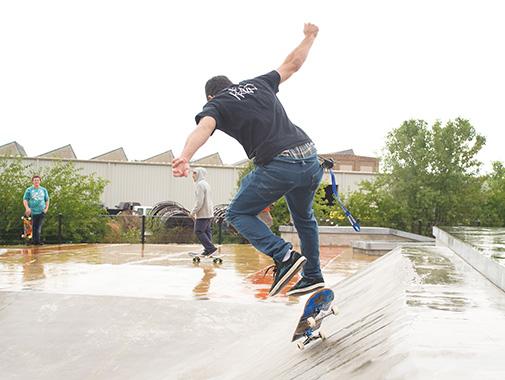 Skateborder doing a trick at the new Goodman Skatepark