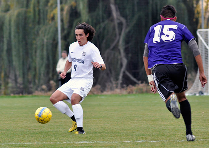 Madison College’s Sean Kim (left) gets control of the ball against Joliet on Oct. 21.