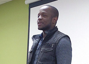 Writer/Director Qasim Basir spoke with students at Madison College after the screaning of his movie Mooz-Lum on March 22.