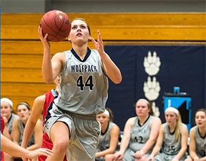 Rachel Slaney takes a shot during a Madison College women's basketball game during the 2015-16 season.