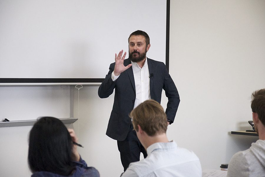 Author and investigative journalist Jeremy Scahill speaks at the Truax Campus on September 19