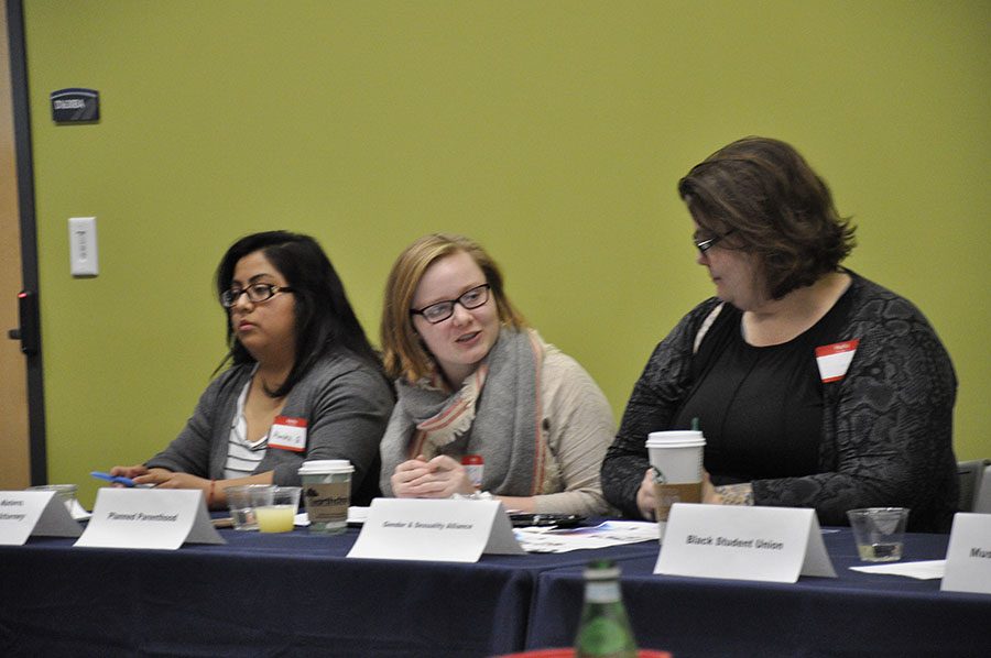 Panelists join in the Local 243 Faculty and Staff Union forum as part of the "Gathering for Tolerance, Solidarity, and Inclusion" on Nov. 29.