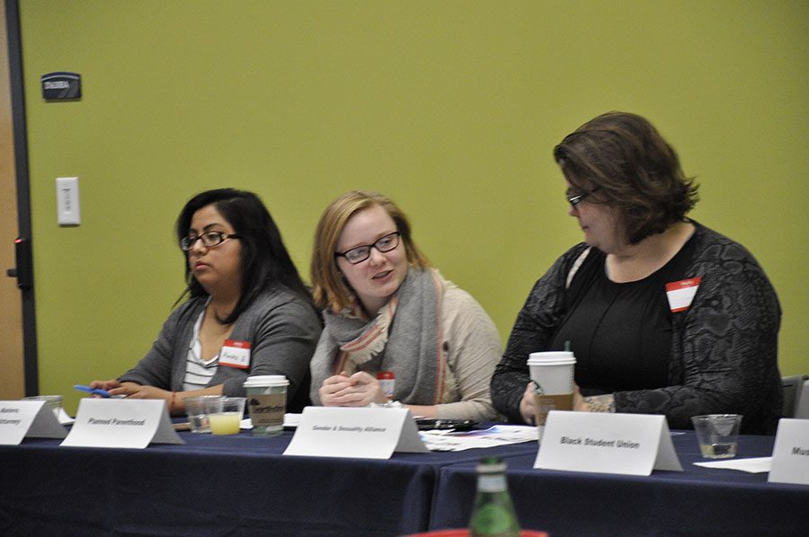 Panelists join in the Local 243 Faculty and Staff Union forum as part of the Gathering for Tolerance, Solidarity, and Inclusion on Nov. 29.