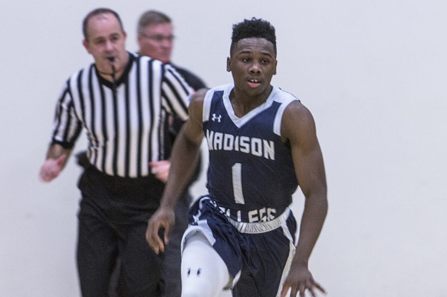 Tyree Young brings the ball up court for Madison College on Feb. 3.