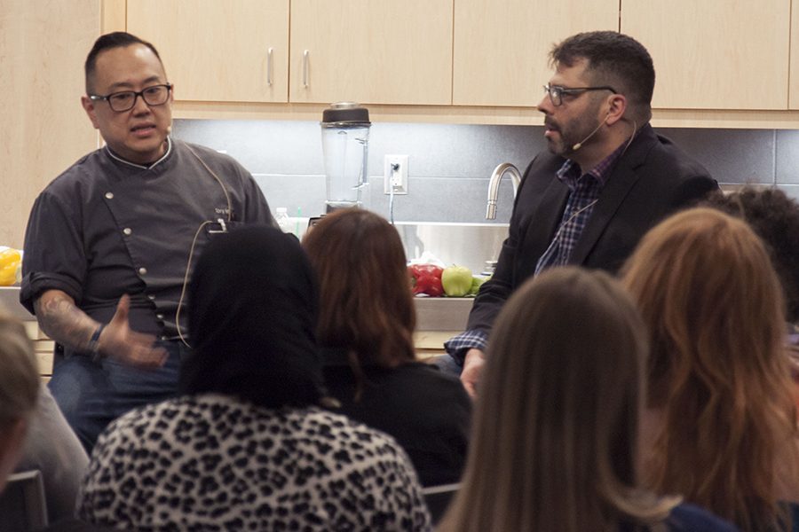 Local chef and restaurant owner Tory Miller is interviewed during the Madison College Center for Entrepreneurship’s “Chef Series” on Feb. 22.