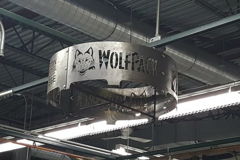 This Madison College fire pit ring hangs in the rafters in the college's Fabrications lab and is an example of the kinds of items that can be made.