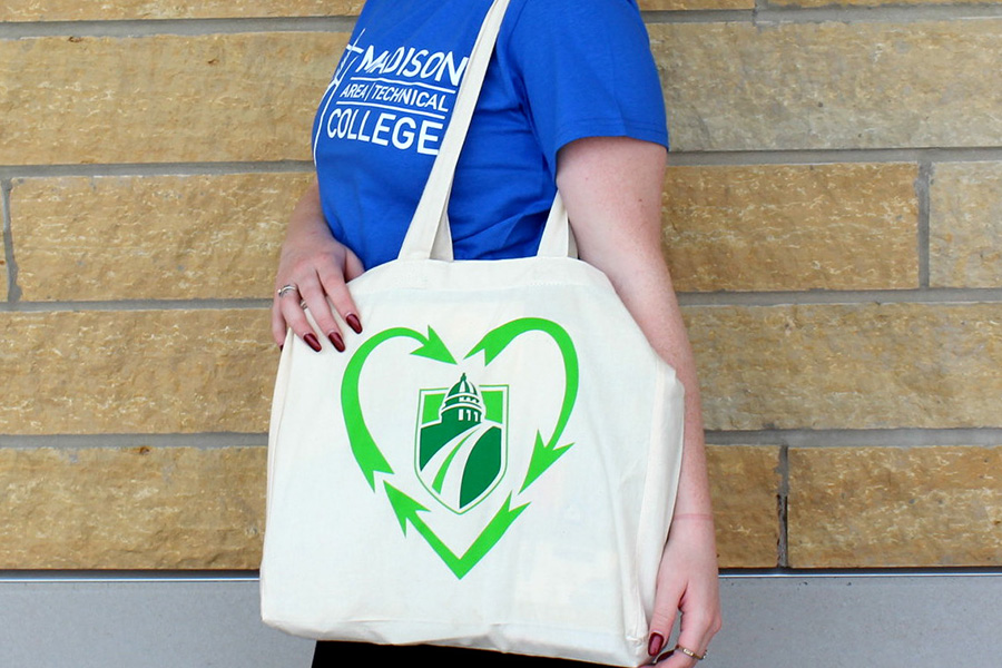 Think green with reusable bag at college bookstore