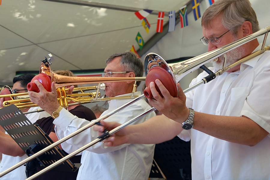 Members of the Madison College Big Band play at the Freiburg Sister City Festival.