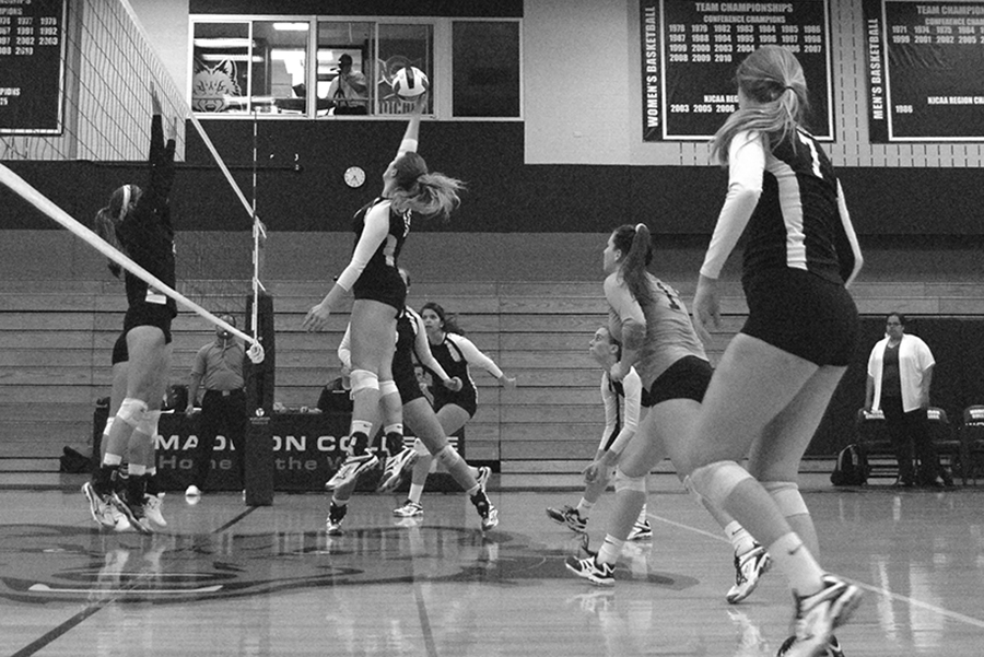 Madison College volleyball player Samantha Jacobsen (12) puts the ball over the net during a recent match.