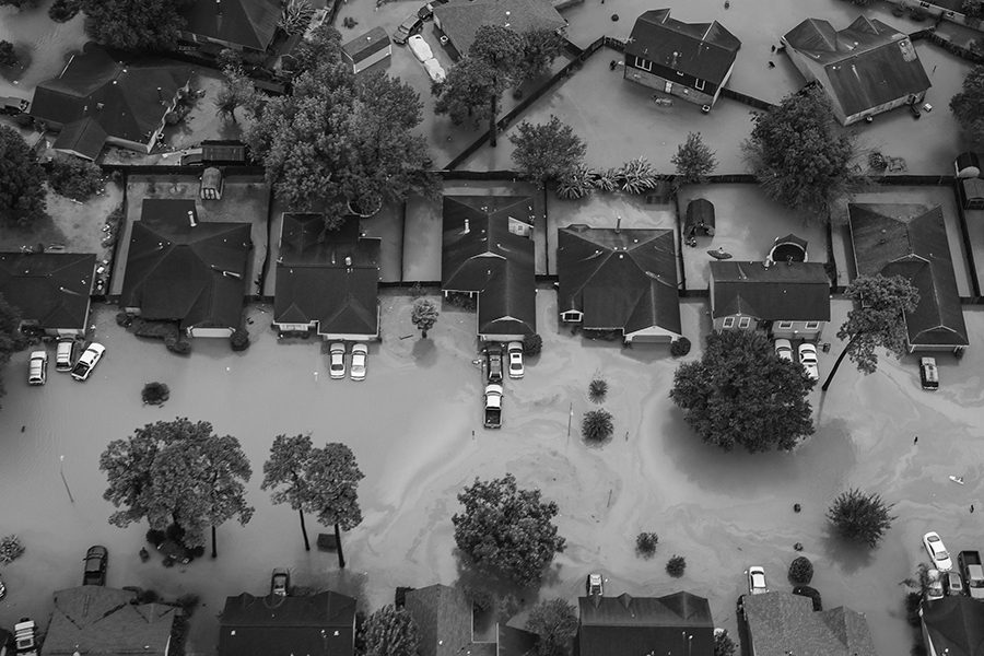 Residential neighborhoods near the Interstate 10 sit in floodwater in the wake of Hurricane Harvey in Houston, on Tuesday, Aug. 29, 2017.