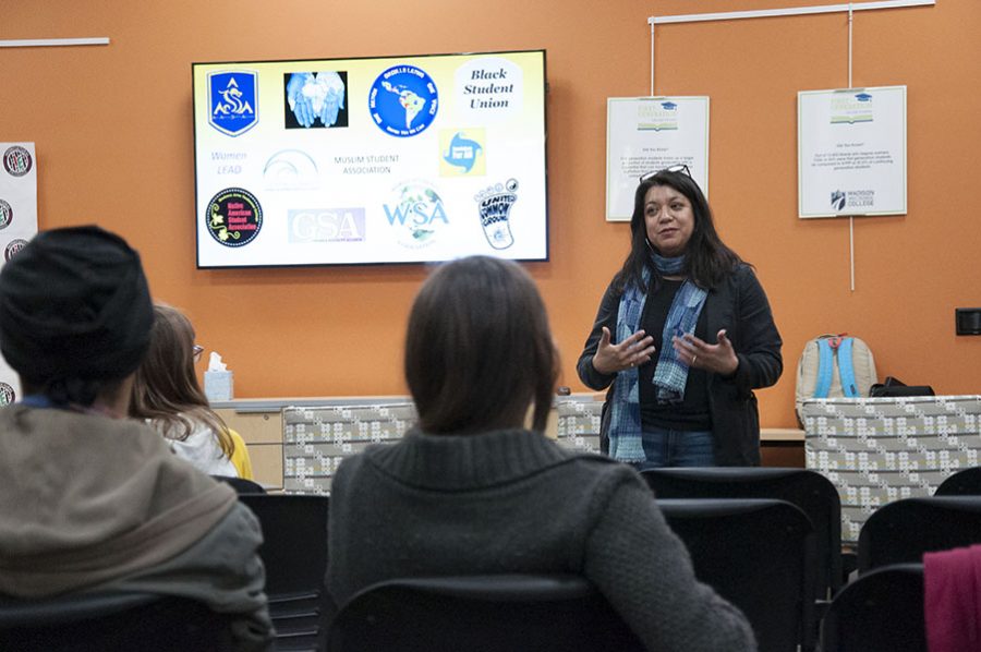 Angie Trudell-Vasquez presents a workshop, "Politics, Power and Poetry," at the Intercultural Exchange on the Truax Campus on March 21.