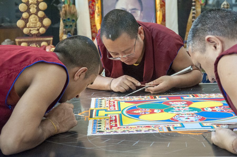 Madison College recently hosted a group of Tibetan Buddhist Monks who demonstrated mandala sand painting.