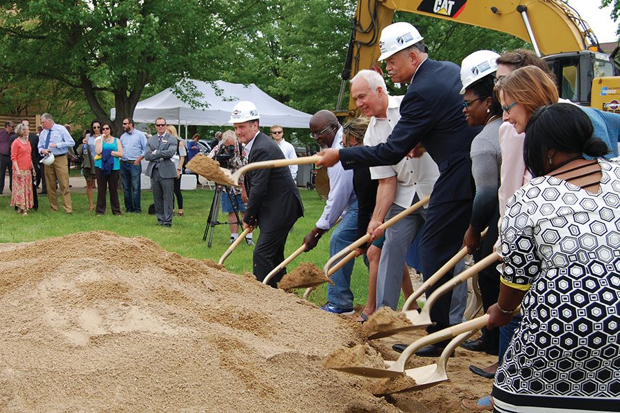 Madison+College+President+Dr.+Jack+Daniels+is+joined+by+dignitaries+at+the+South+Campus+groundbreaking+on+June+11.