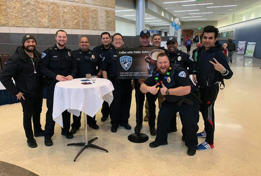 Public Safety Officers shared coffee with students in the Truax Gateway one day during the fall semester.