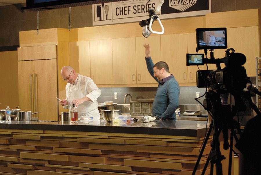 Pierre Zimmerman, left, a master baker from Chicago, joins Kyle Cherek at the Jan. 24 Chef Series Event at Madison College