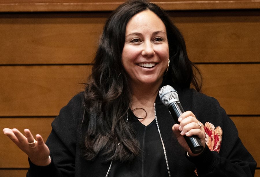 Filmmaker Gillian Laub answers questions from a moderator during a recent presentation on her film Southern Rites at UWs Union South