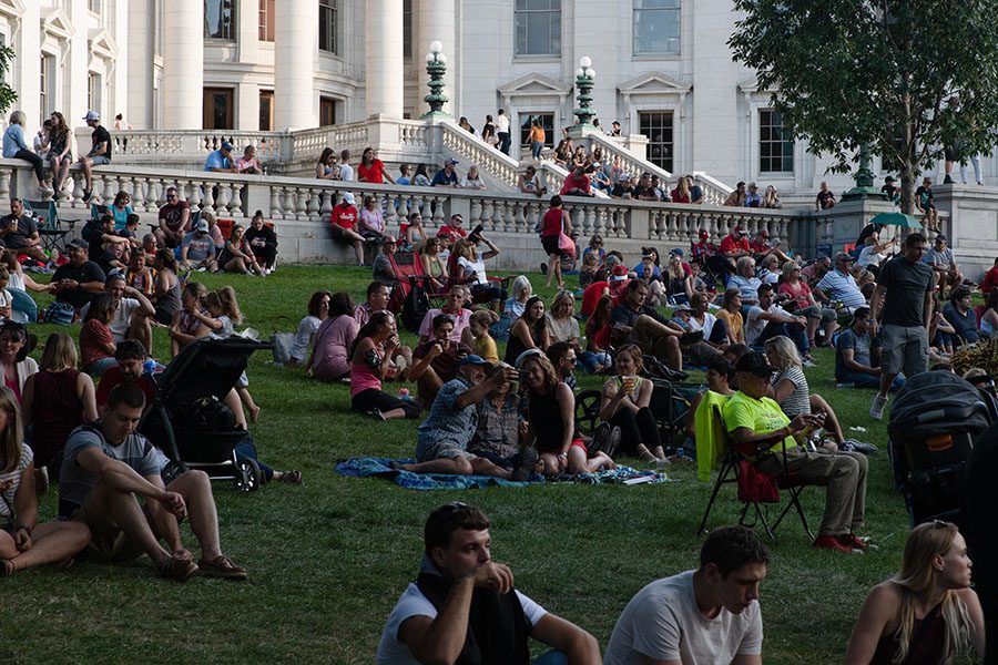 A crowd waits for a band to begin playing at the annual Taste of Madison event.