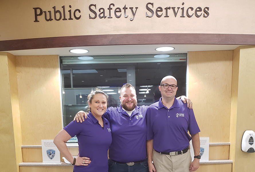 On each Friday in October, you will see some Public Safety staff, in partnership with the Dean of Students office, wearing purple polo shirts in recognition of Domestic Abuse Awareness Month. Seen here are Deputy Director Joseph Steffen, center, and Madison College Public Safety dispatchers Sabra Ablakovic and Paul Collins wearing purple to bring awareness to this very serious issue. 