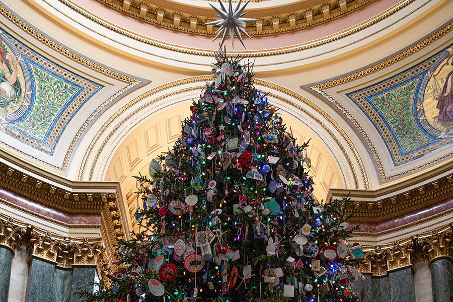 The Christmas tree in the Wisconsn State Capitol building.