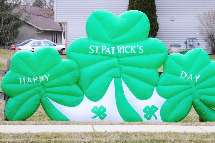 A happy St. Patrick’s Day decoration sits in a Madison-area yard.