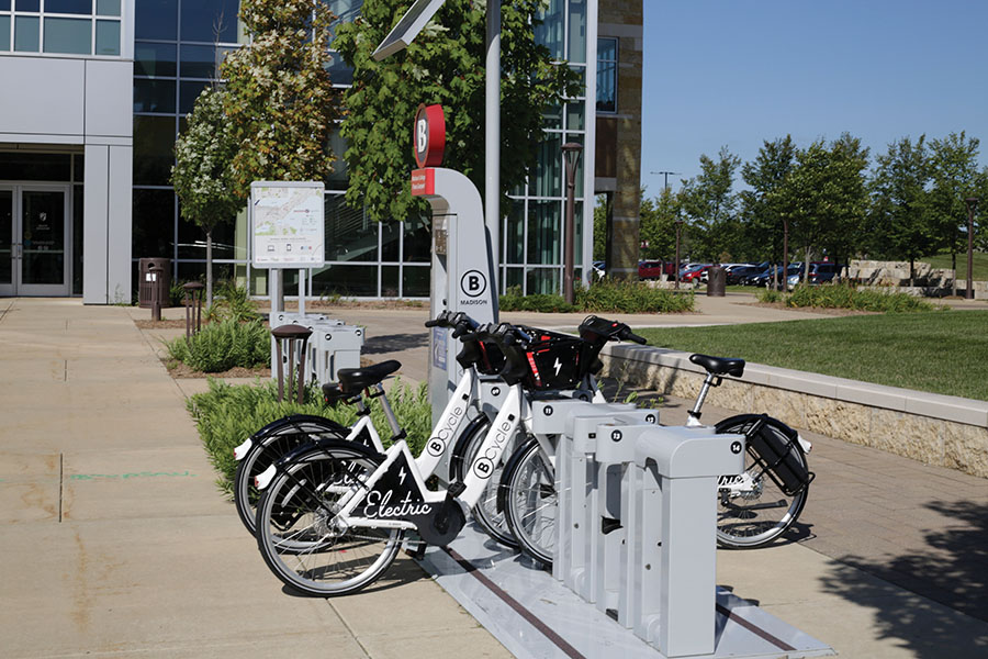 The BCysle station at Madison Colleges Truax Campus will re-open on March 15 with a full set of e-bikes.