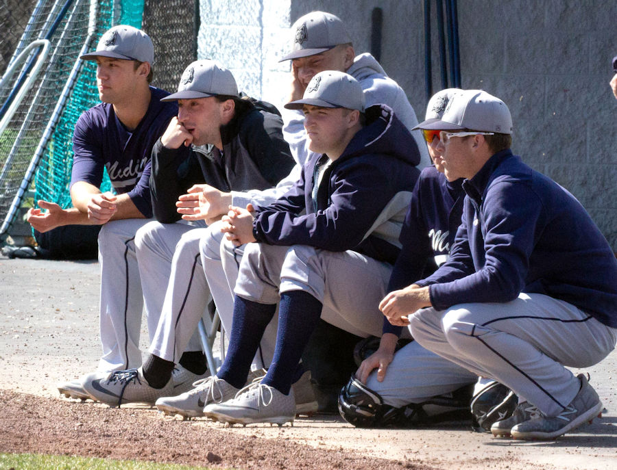 Members of the Madison College baseball team watch their teammates in the field during a game from the 2019 season. This year, both the softball and baseball teams are feeling the disappointment of a lost season.