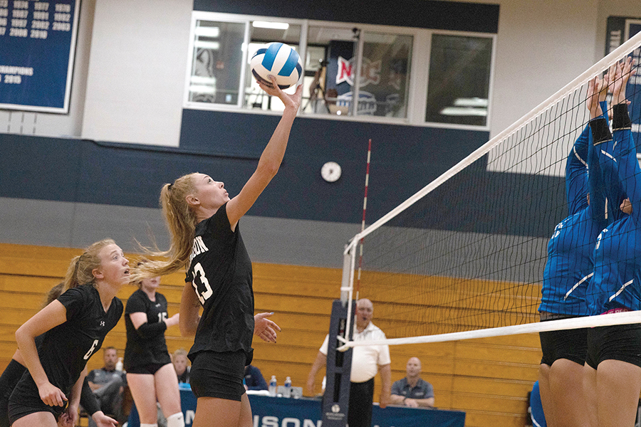 Madison College’s volleyball team, show in action during the fall 2019 season, will have to wait until the spring semester to compete this year due to the COVID-19 pandemic.