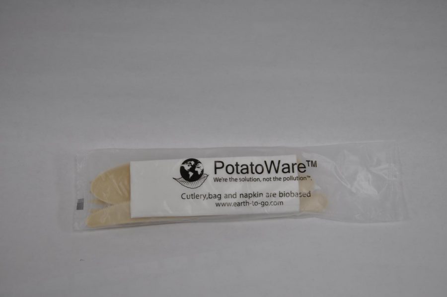 PotatoWare cutlery is one of many new options as Madison College Food Services moves toward more green packaging.