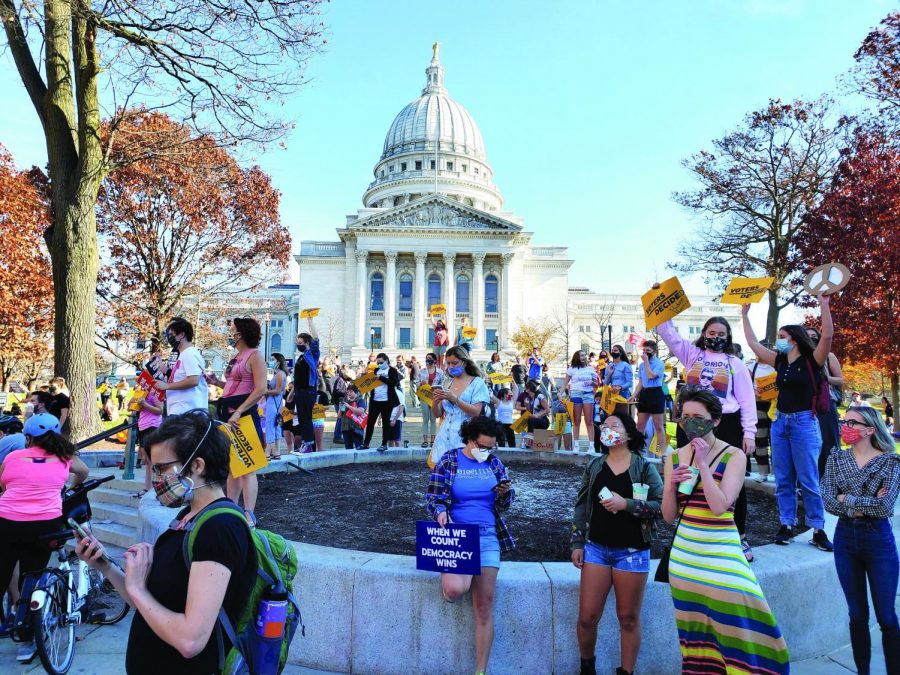 Joe Biden’s supporters gather at the capitol to celebrate his presidential victory.