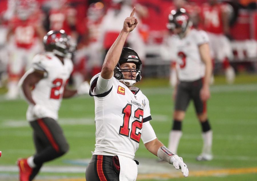 Tampa Bay Buccaneers quarterback Tom Brady celebrates after a touchdown during Super Bowl LV against the Kansas City Chiefs on Feb. 7, at Raymond James Stadium in Tampa, Florida.
